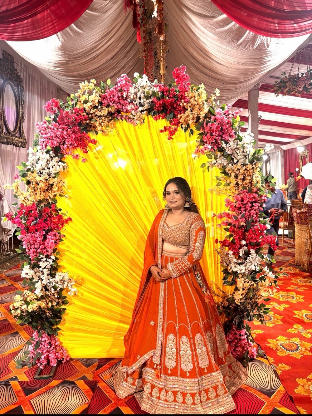 Orange Embroidered Lehenga Dress with Dupatta